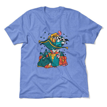 Raccoon Flying Aladdin Men/Unisex T-Shirt in Heather Columbia Blue color